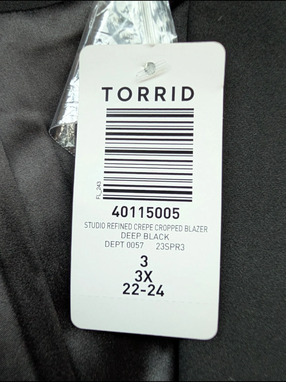 Torrid Plus Size NWT Black Cropped Blazer Jacket
